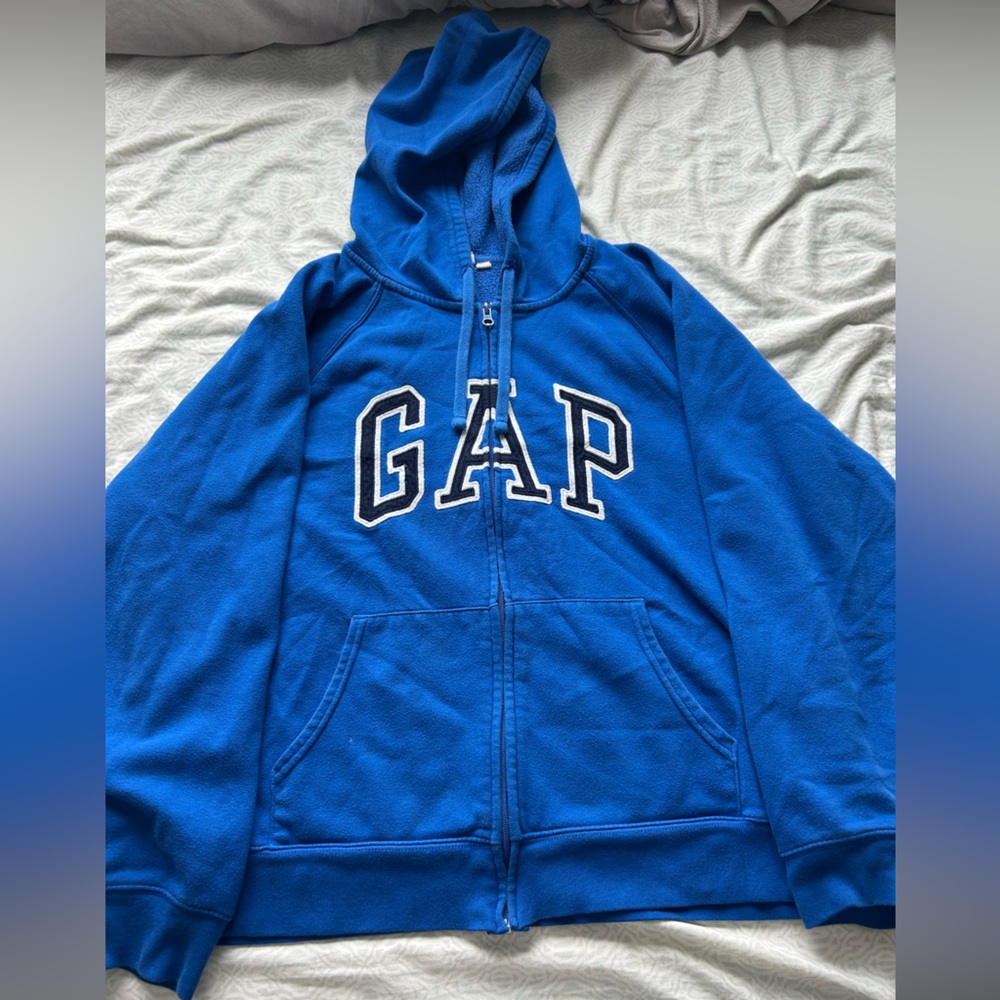 GAP Bright Blue Full-Zip Hoodie with Logo - fits like a large/medium